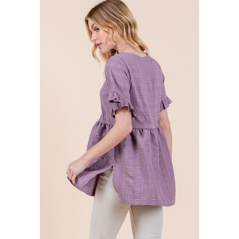 LAST 1! Pale Purple Textured Ruffle Tiered Side Slit Top! - Picture 6 of 8